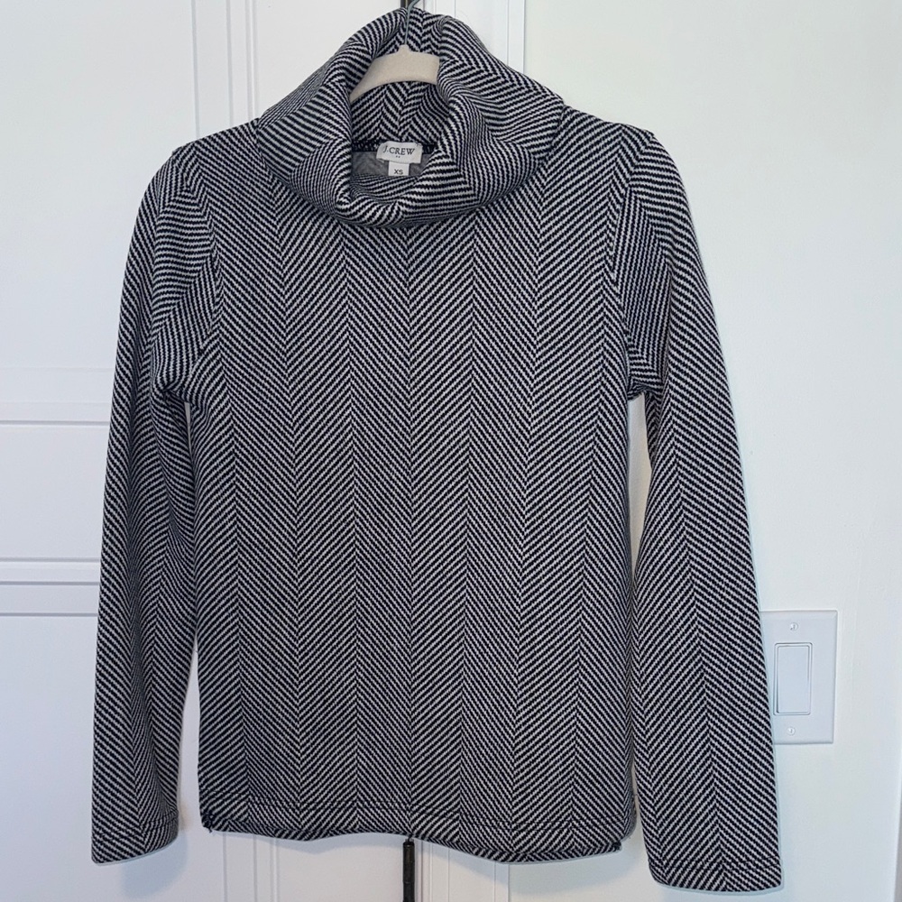J. Crew Black and White Herringbone Turtleneck Sweater